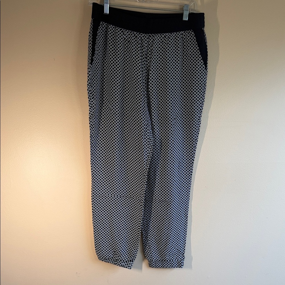 a.n.a Black & White Geometric Elastic-Waist Pants